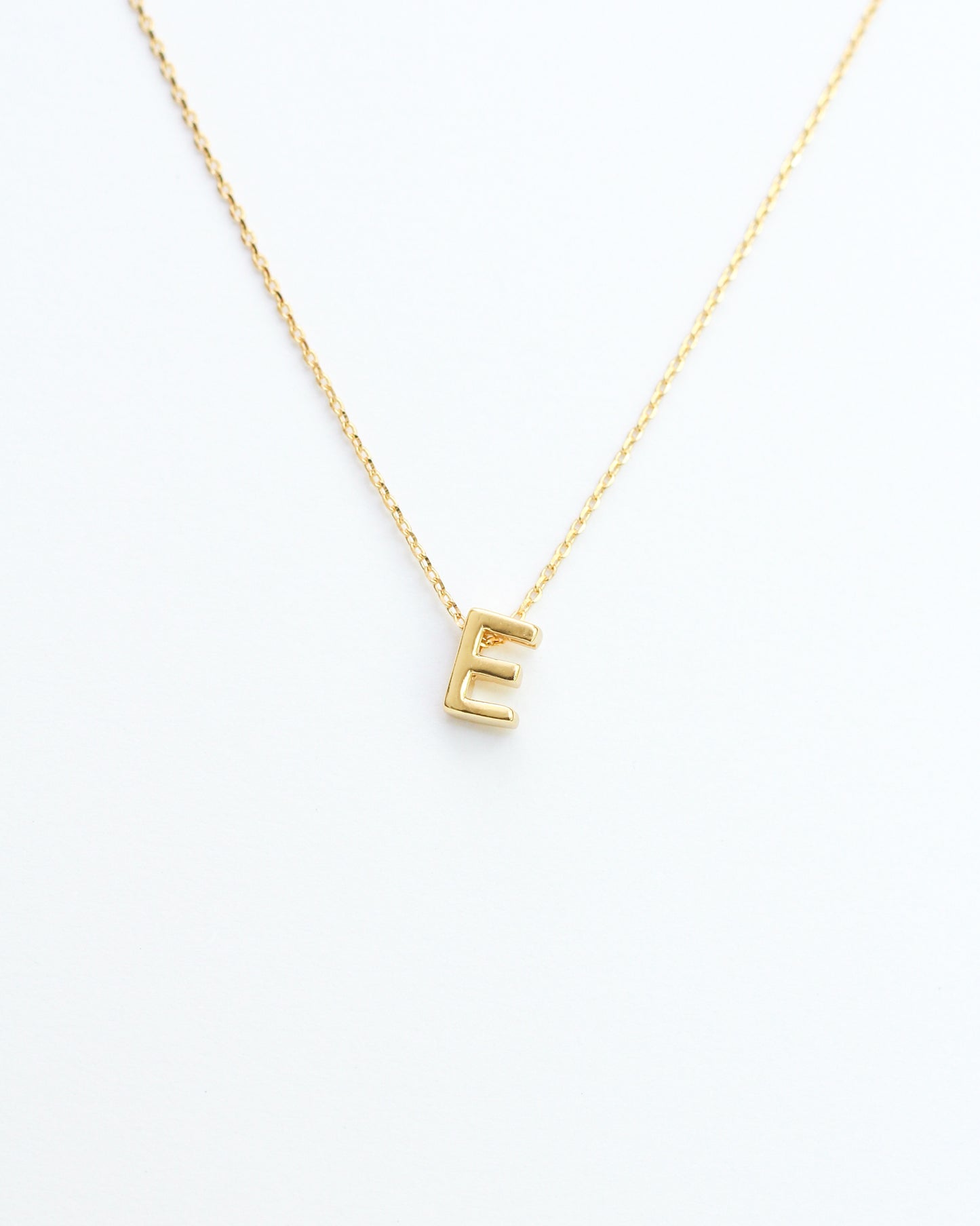 Gold Initial Letter Block Necklace. Letter E necklace