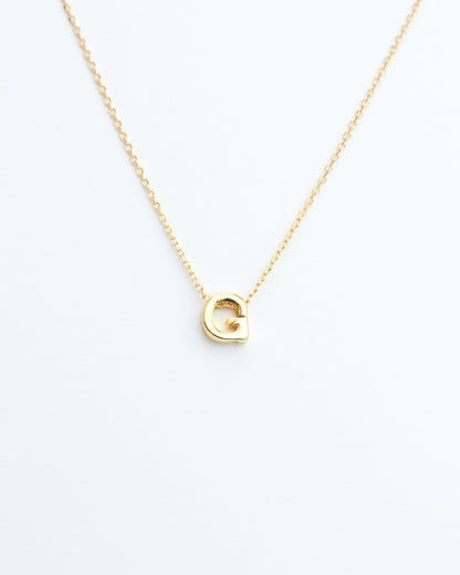 Gold Initial Letter Block Necklace. Letter G necklace