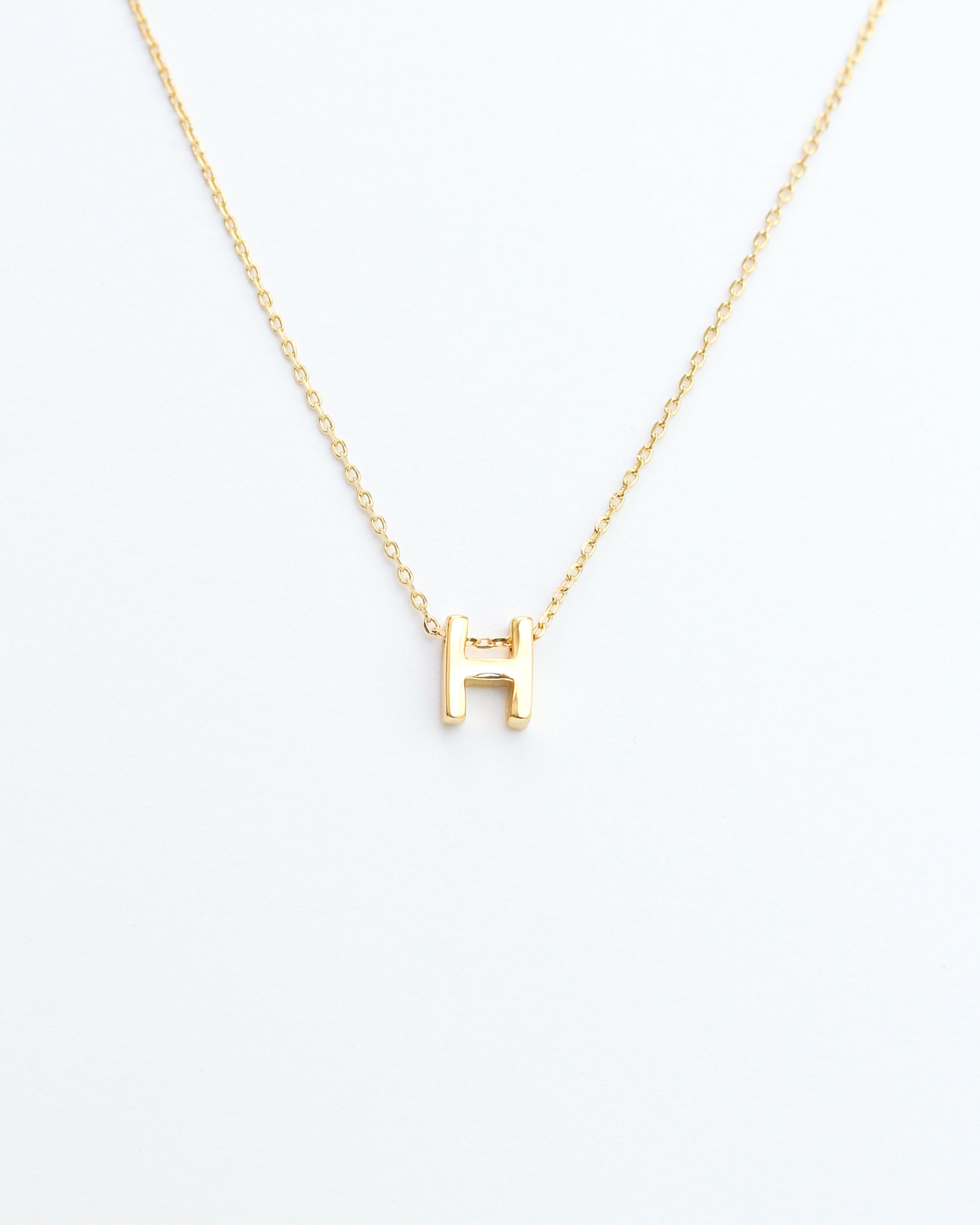 Gold Initial Letter Block Necklace. Letter H necklace