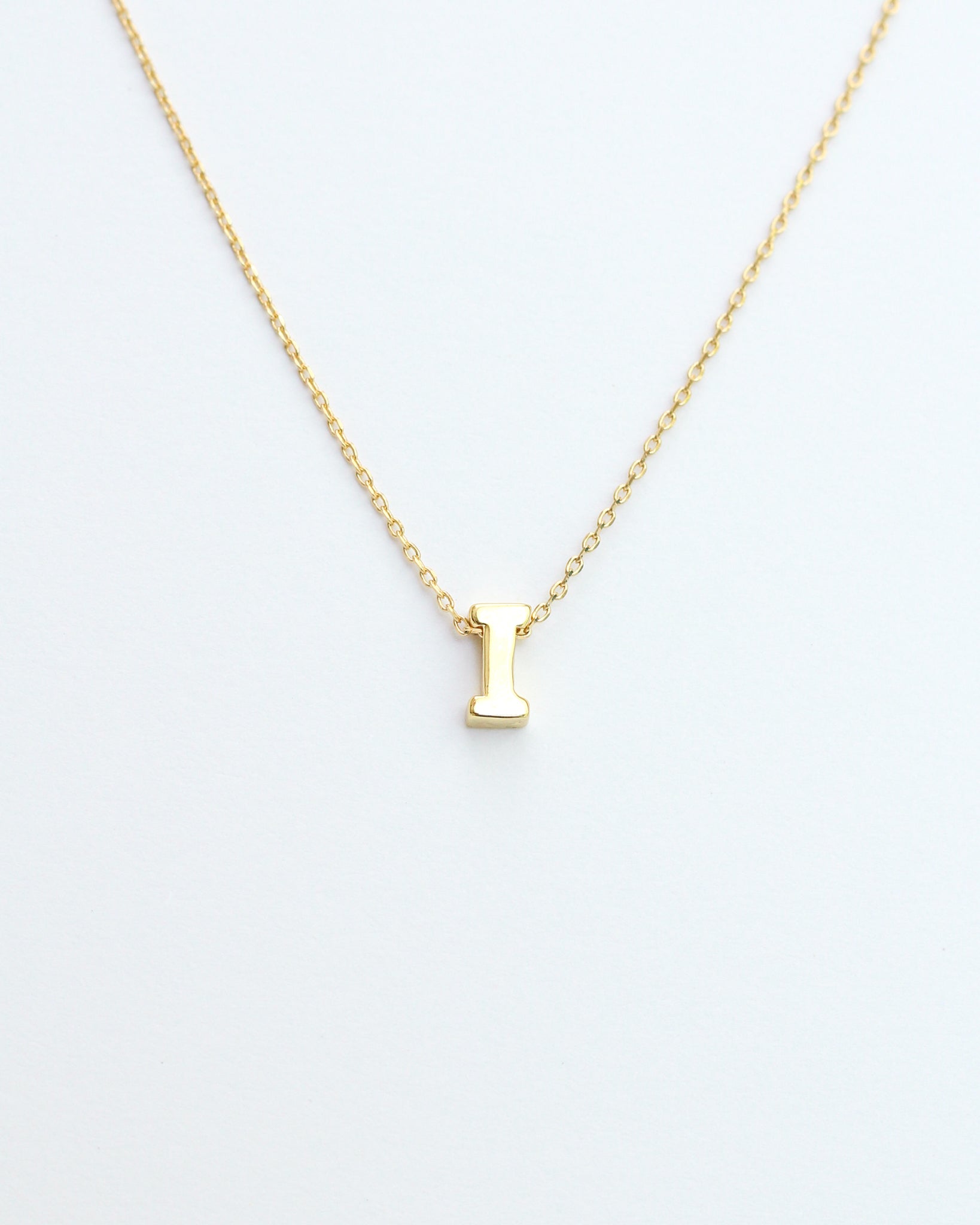 Gold Initial Letter Block Necklace. Letter I necklace