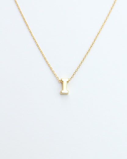 Gold Initial Letter Block Necklace. Letter I necklace