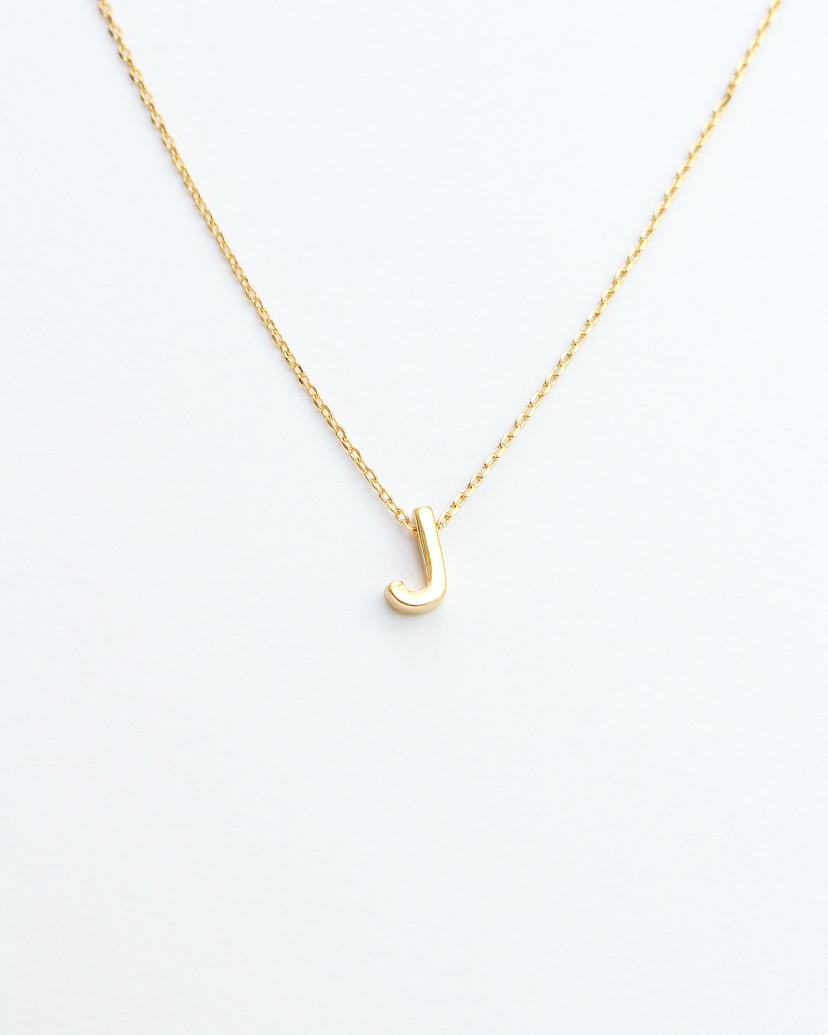 Gold Initial Letter Block Necklace. Letter J necklace