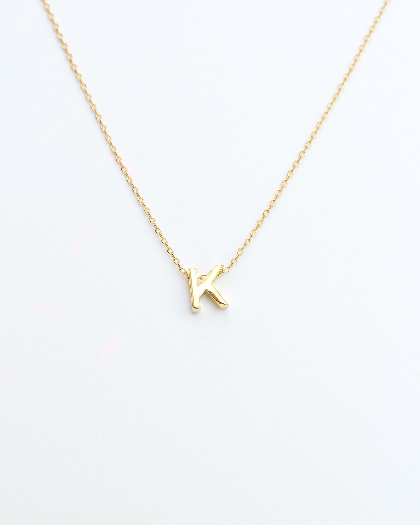 Gold Initial Letter Block Necklace. Letter K necklace