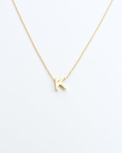 Gold Initial Letter Block Necklace. Letter K necklace