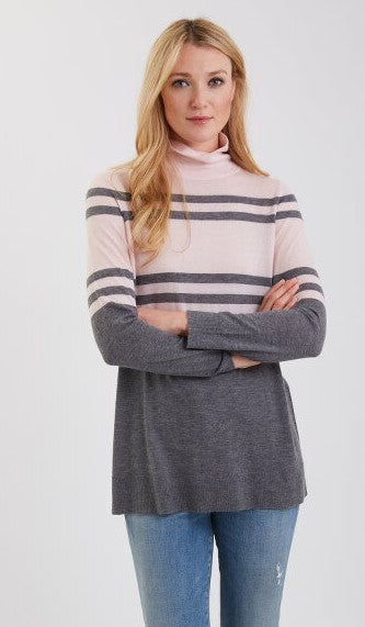 Cashmere Block Stripe Funnel Neck 