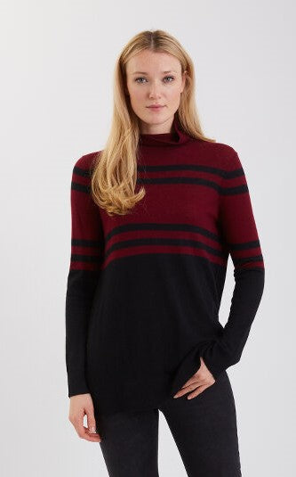Cashmere Block Stripe Funnel Neck 