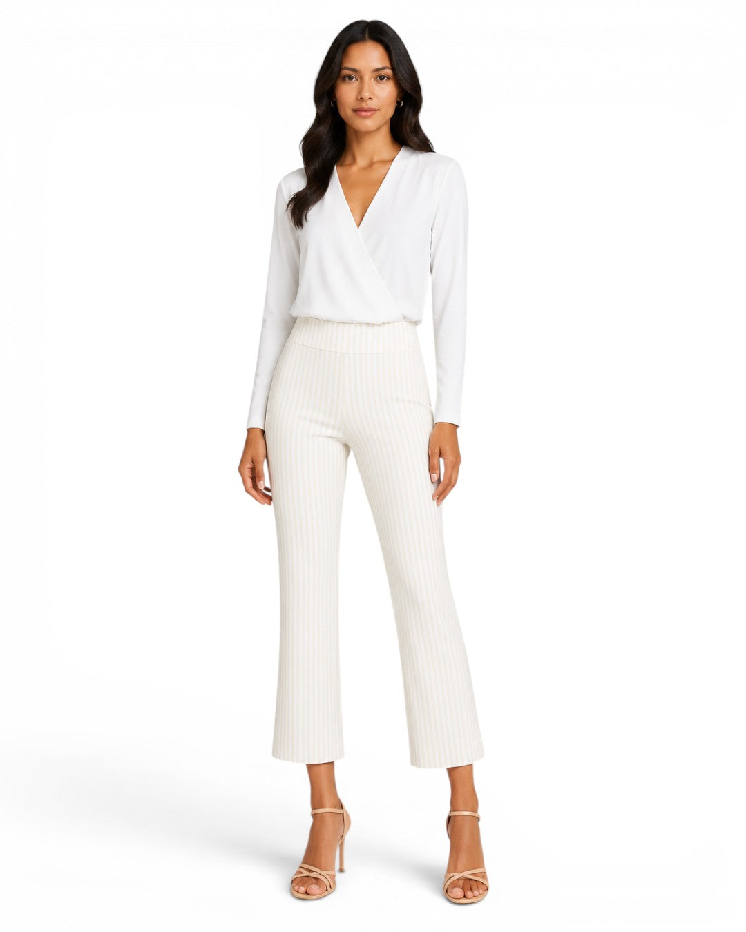 Krazy Larry P600 Pull On Wide Ankle Pant - Oatmeal Stripe from KADOU Boutique