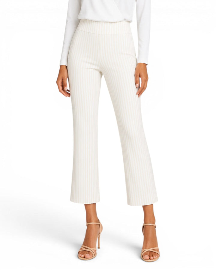 Krazy Larry P600 Pull On Wide Ankle Pant - Oatmeal Stripe from KADOU Boutique