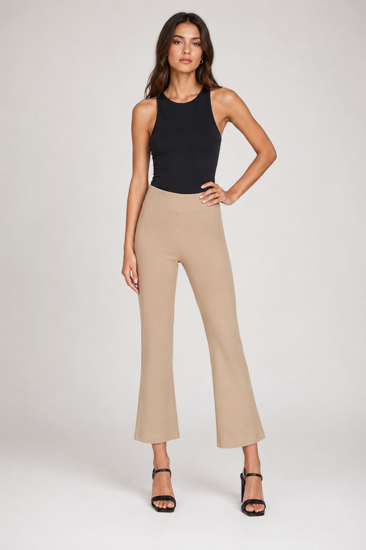 Krazy Larry P600 Pull On Wide Ankle Pant - Taupe from KADOU Boutique