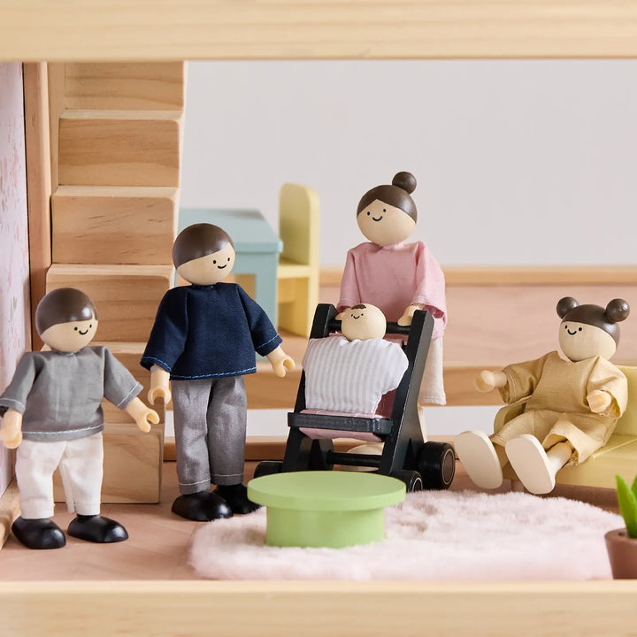 Sweet Family Gift Set: Black Dollhouse &amp; Dollhouse Garage &amp; Extra Dolls Set