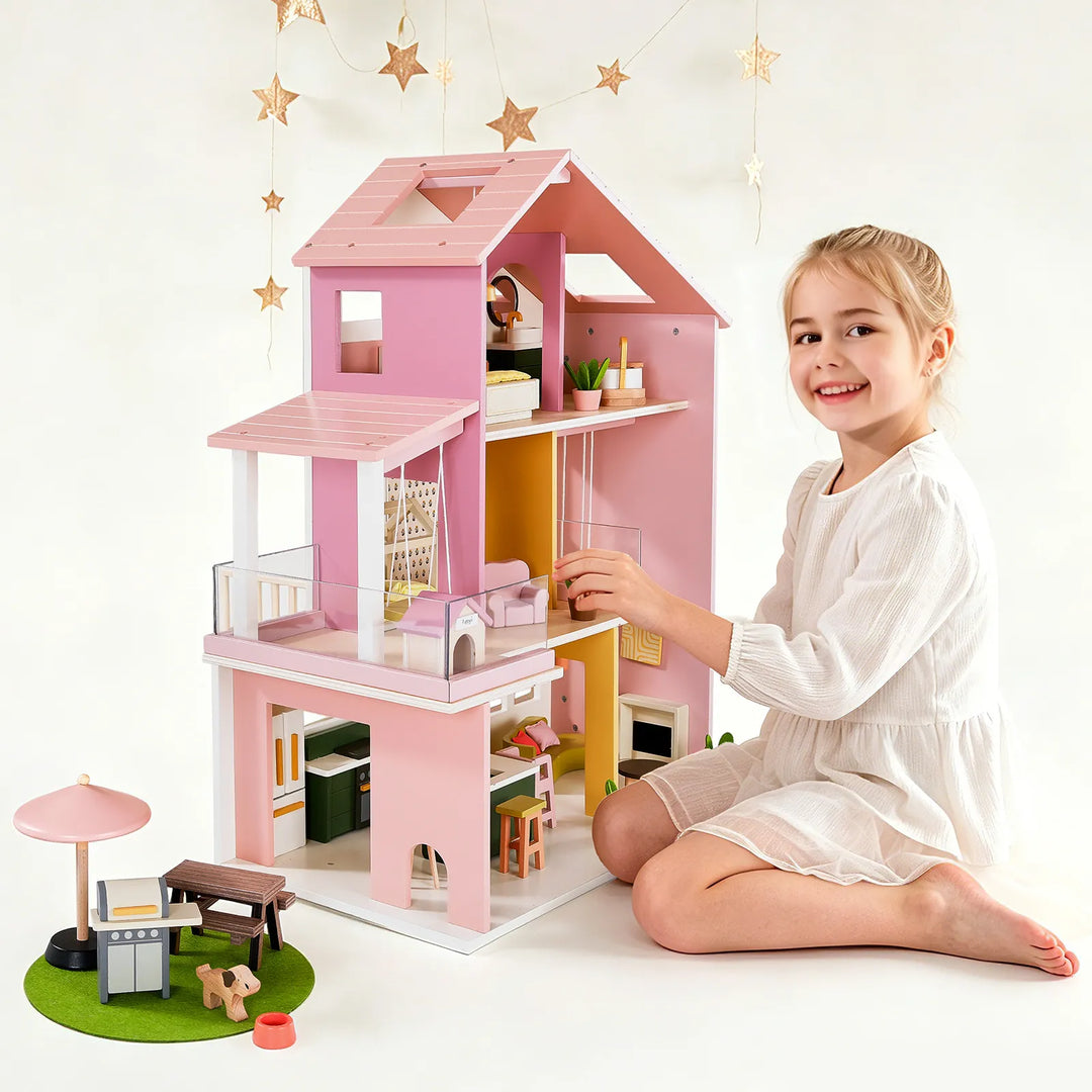 Tiny Land® Sweetwood Edge Dollhouse - Green &amp; Pink