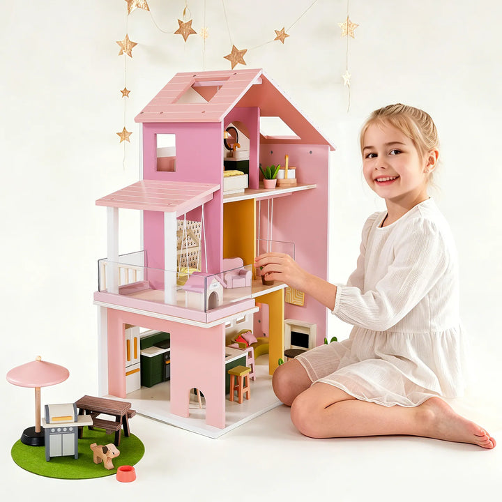 Tiny Land® Sweetwood Edge Dollhouse - Green &amp; Pink