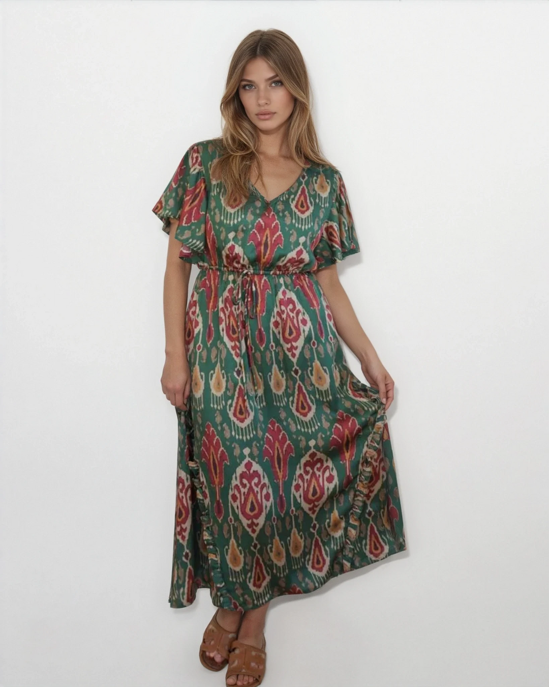 green ikat dress Green Ikat Cotton Midi Dress