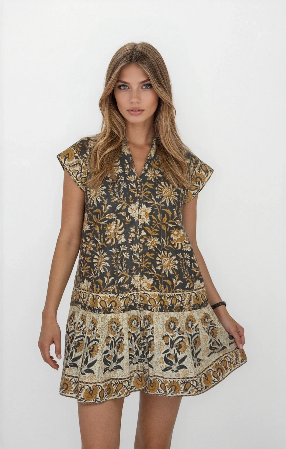 Marina Mini Dress in Black Jacobean from KADOU Boutique