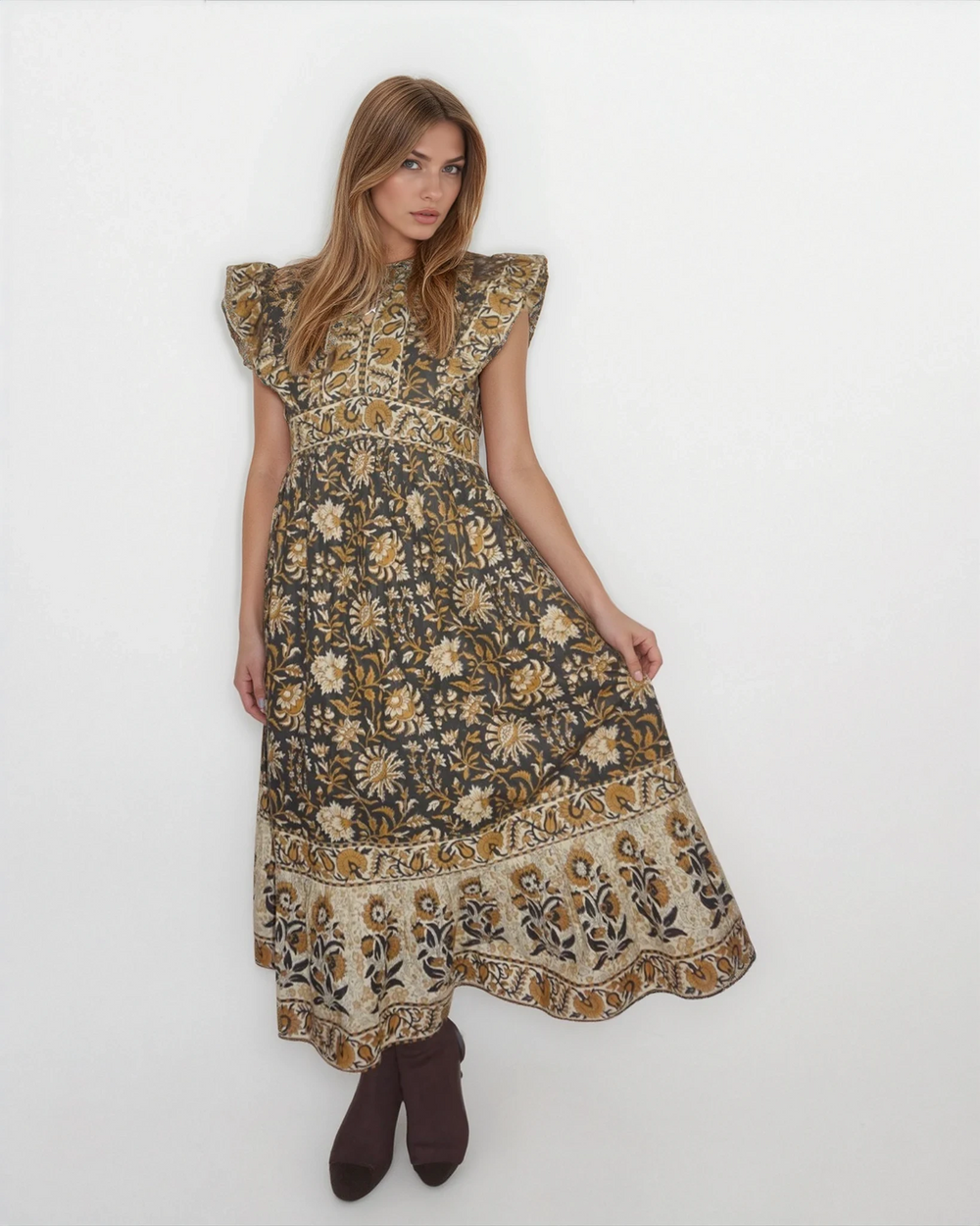 Lennon Dress in Black Jacobean from KADOU Boutique
