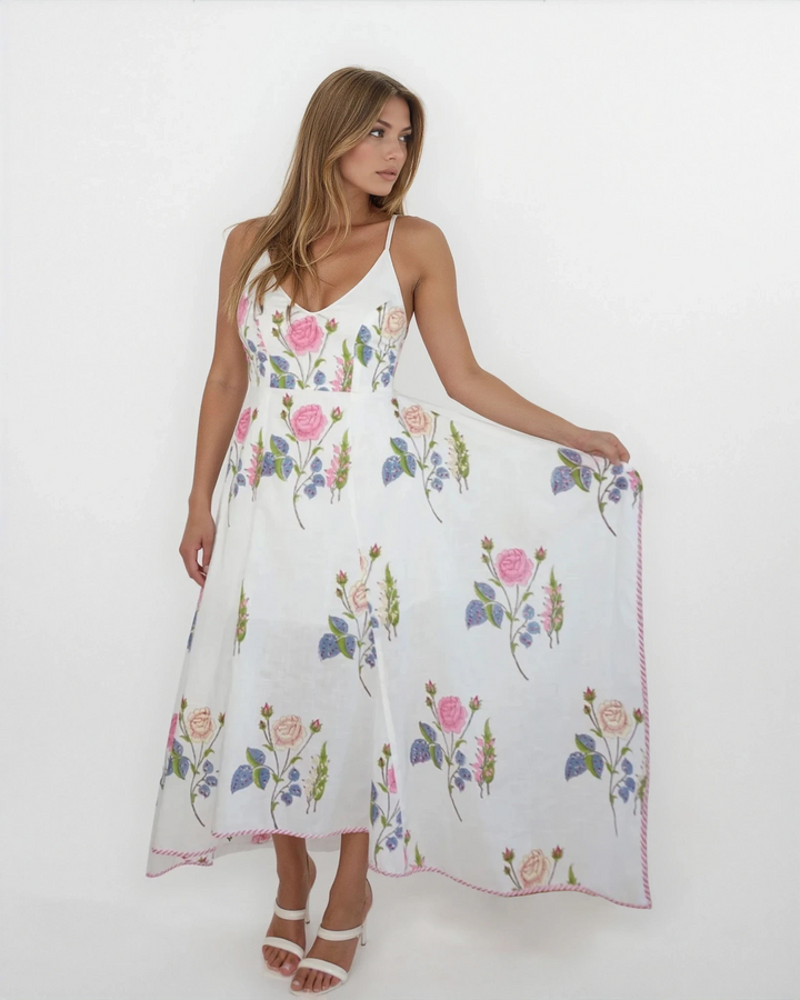 Cross Back Dress in Multi Rosette