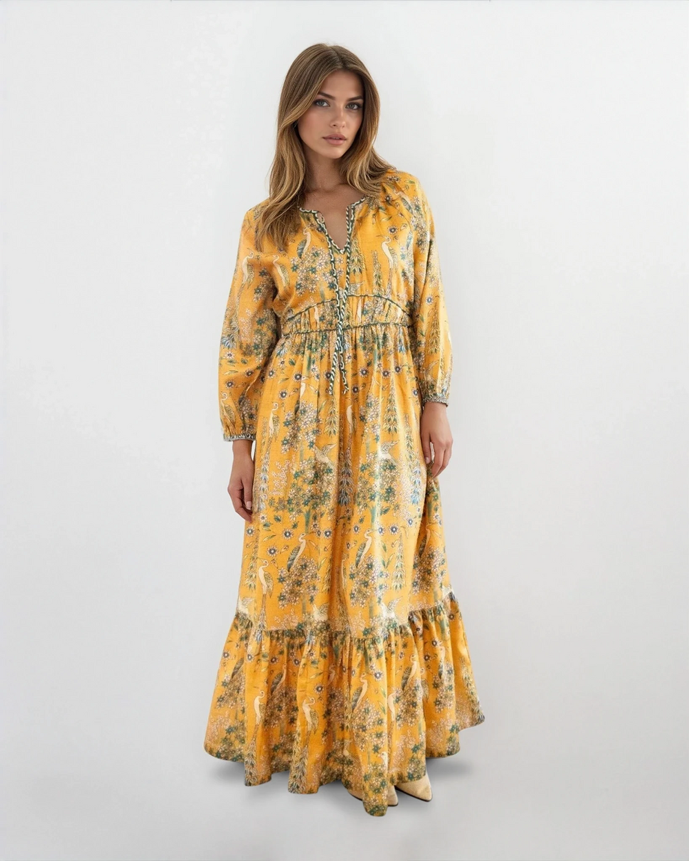 Vera Maxi Dress - Saffron Heron from KADOU Boutique