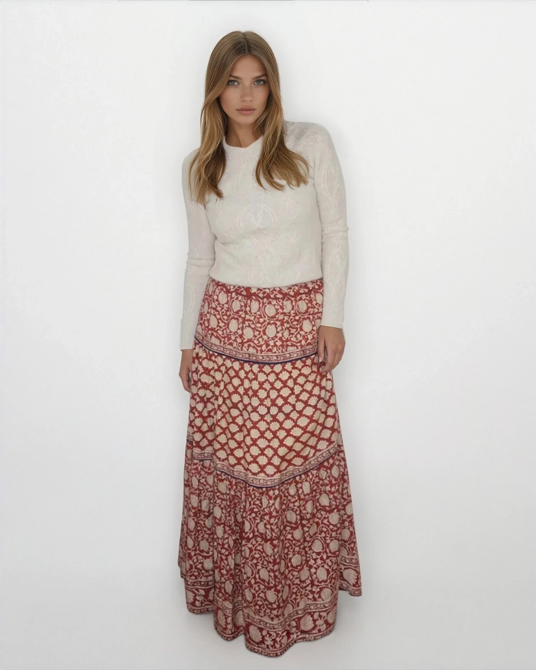 Bea Maxi Skirt in Red Lotus from KADOU Boutique