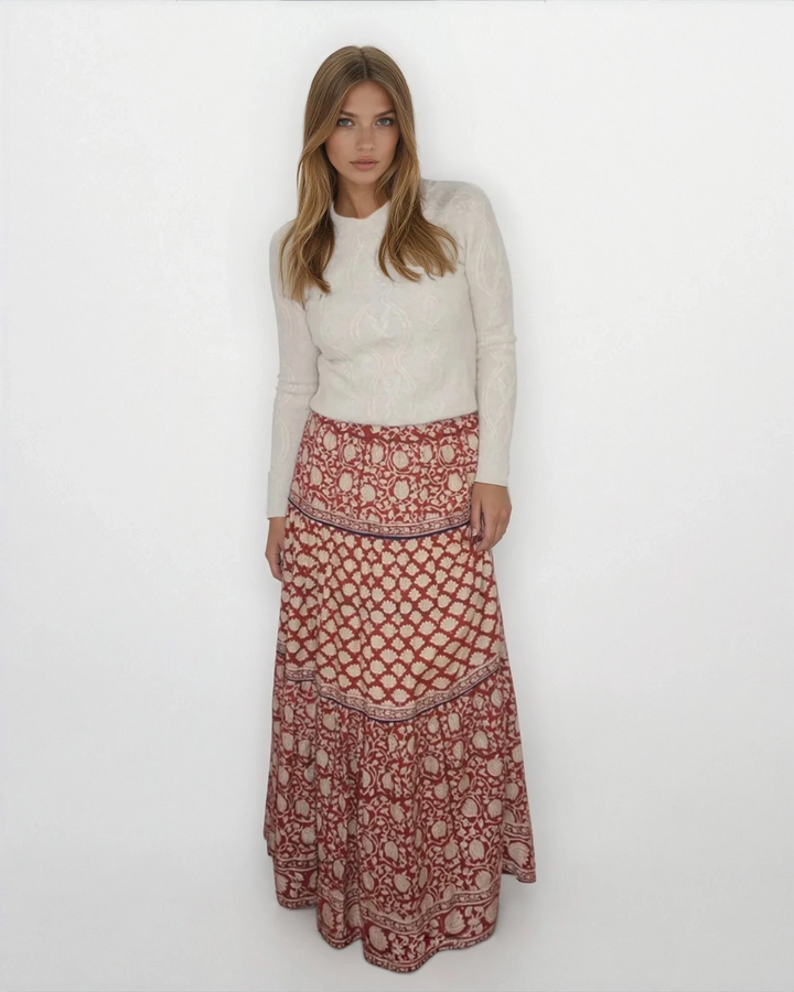 Bea Maxi Skirt in Red Lotus from KADOU Boutique