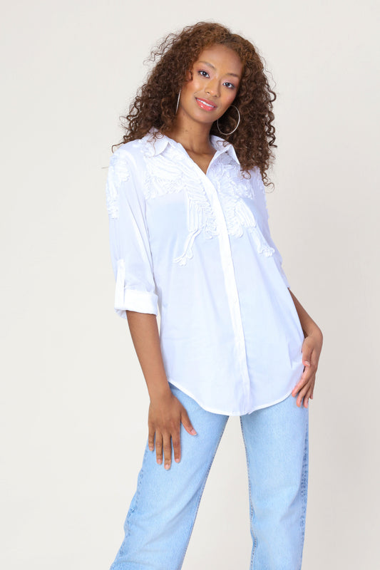 White Frills Embroidered Blouse