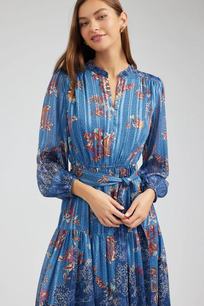 Floral Mandarin Collar Midi Dress