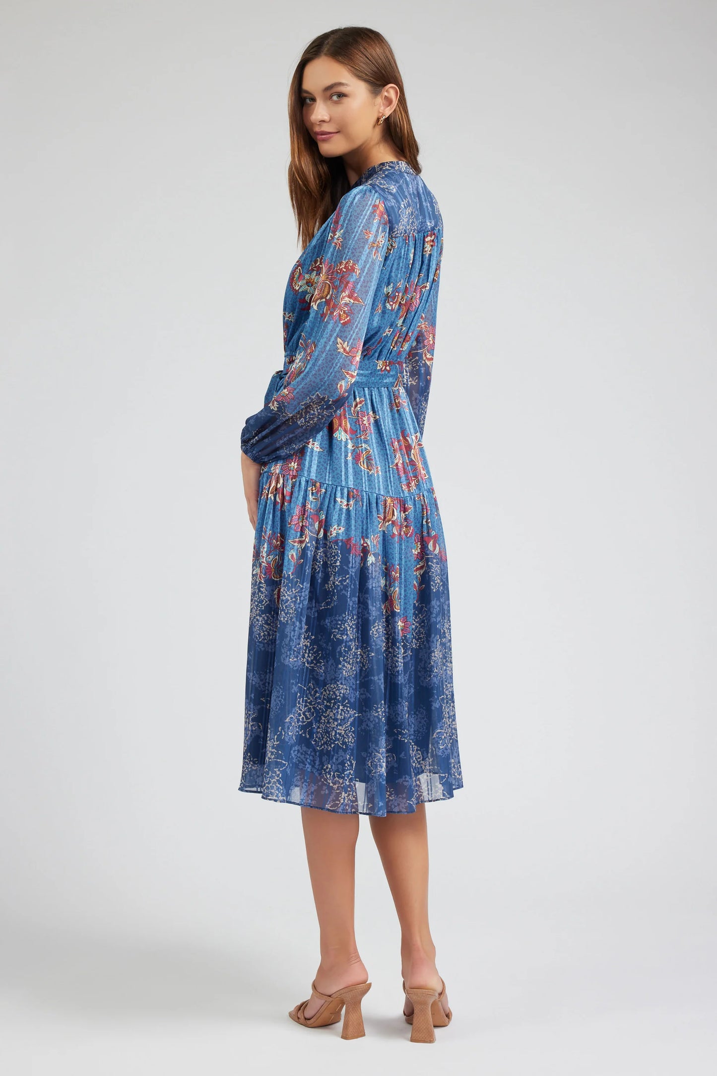 Floral Mandarin Collar Midi Dress