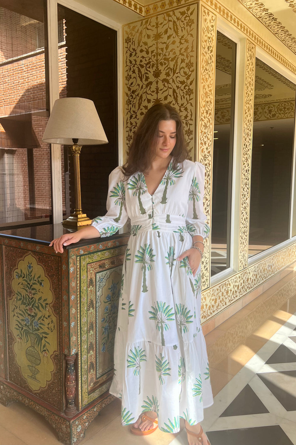 Eloise Midi Dress - Green Palms from KADOU Boutique