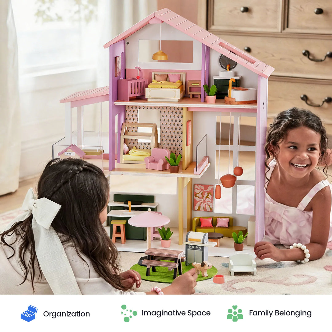 Tiny Land® Sweetwood Edge Dollhouse - Green &amp; Pink