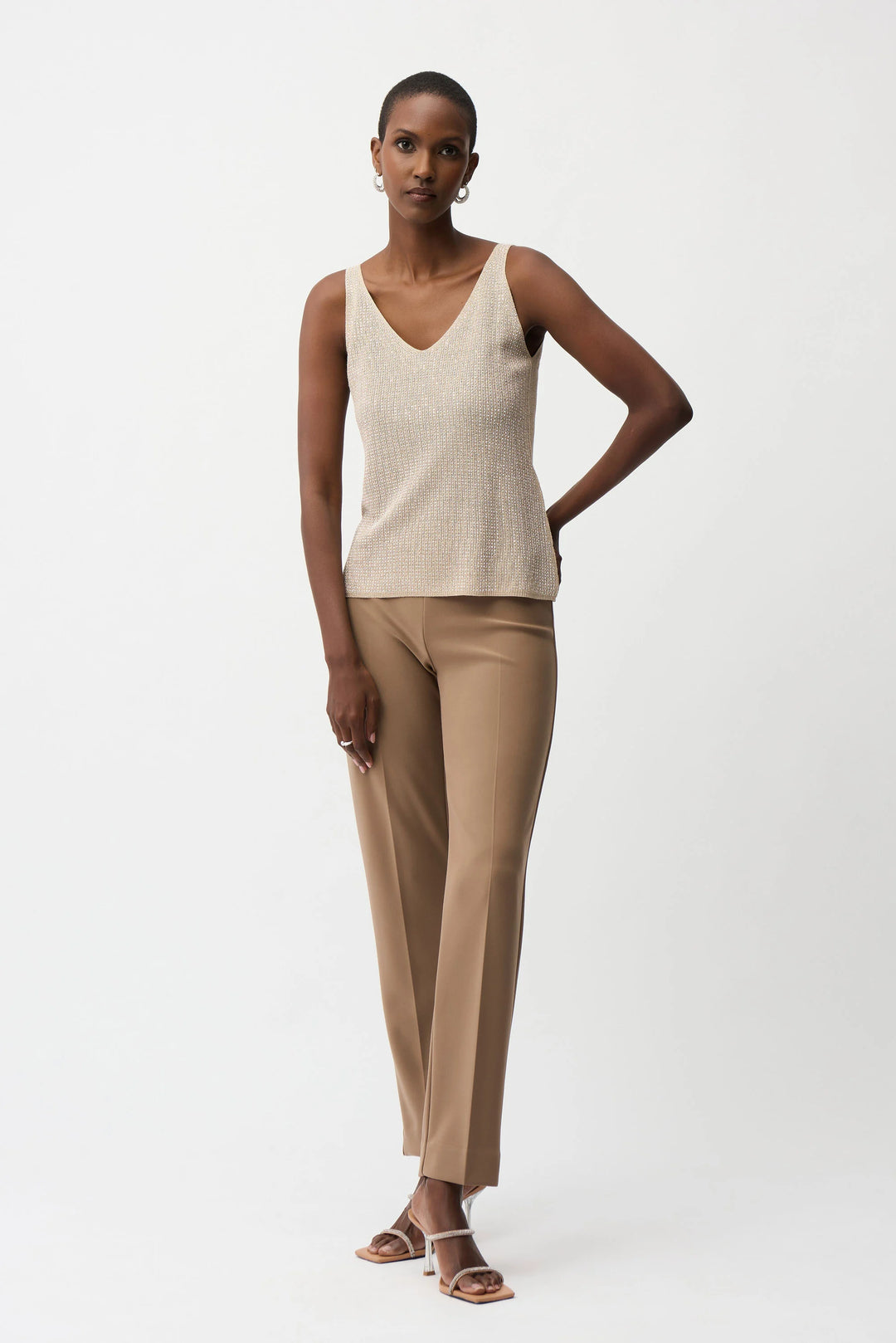 Metallic Knitted Camisole with Rhinestones - 252915