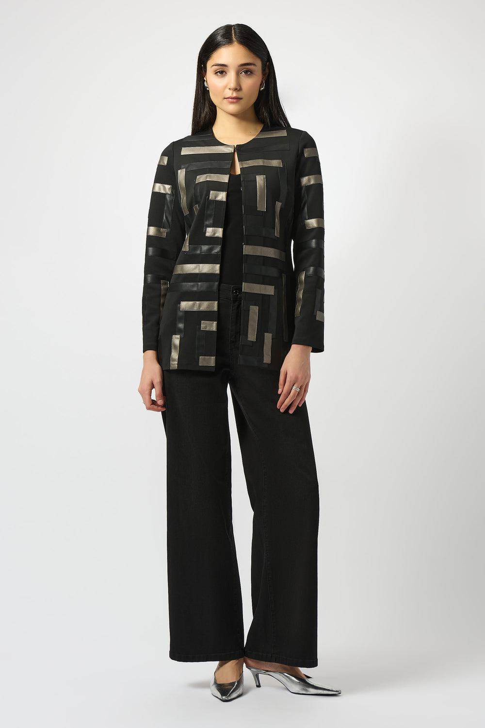 Scuba & Leatherette Collarless Jacket - 253929 from KADOU Boutique