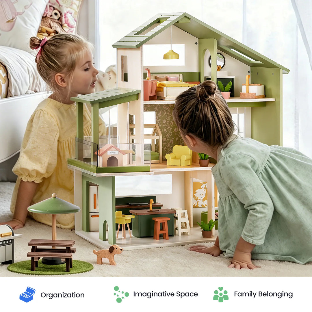 Tiny Land® Sweetwood Edge Dollhouse - Green &amp; Pink