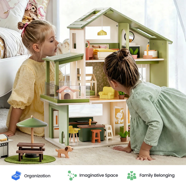 Tiny Land® Sweetwood Edge Dollhouse - Green &amp; Pink