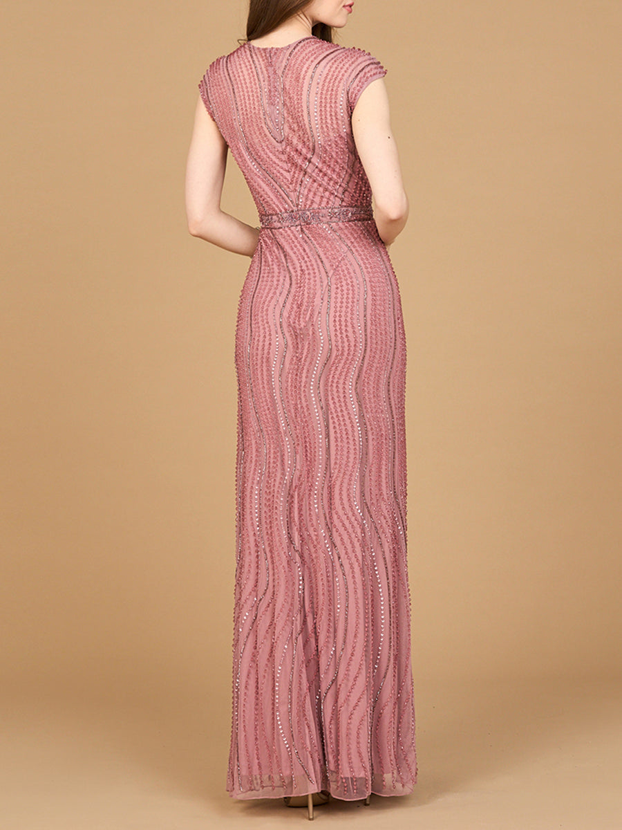 Cap Sleeve, Illusion Neck Beaded Gown