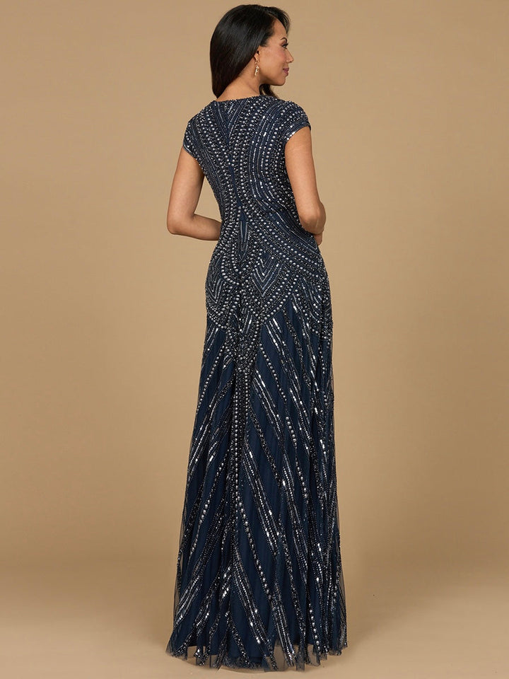 Cap Sleeve Beaded A-Line Gown