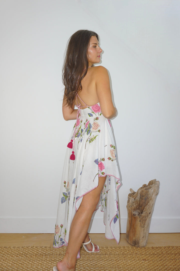 Cross Back Dress in Multi Rosette
