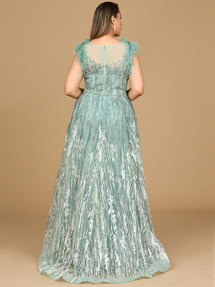 Lace ballgown with Feather Cap Sleeves