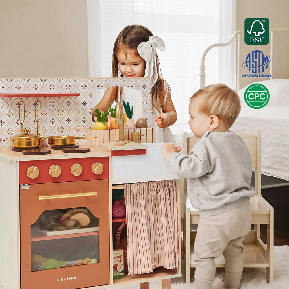 Tiny Land® Wooden Play Kitchen for Toddlers - Honey Kitchenette Pretend Cooking Set from KADOU Boutique