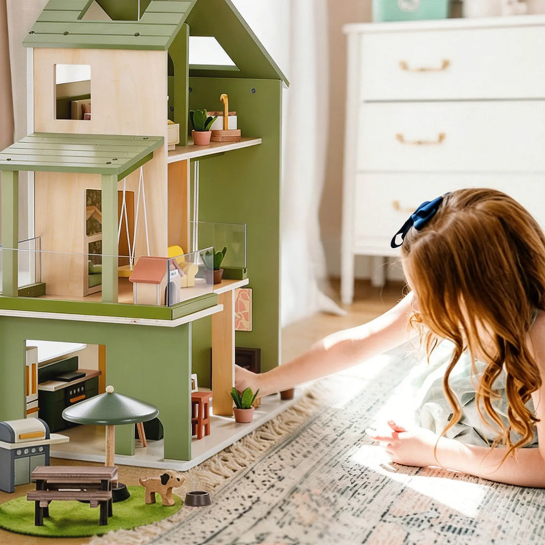 Tiny Land® Sweetwood Edge Dollhouse - Green &amp; Pink