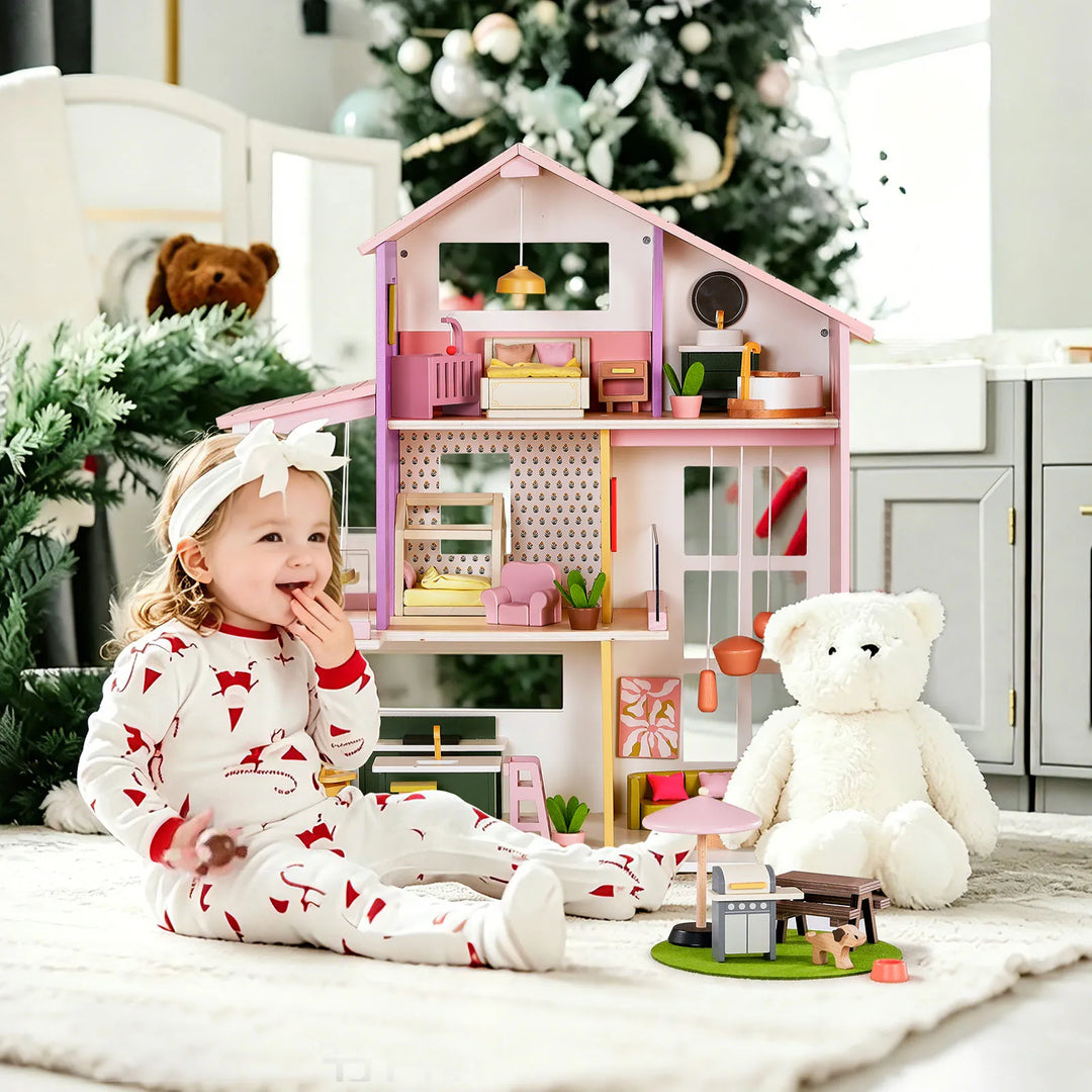 Tiny Land® Sweetwood Edge Dollhouse - Green &amp; Pink