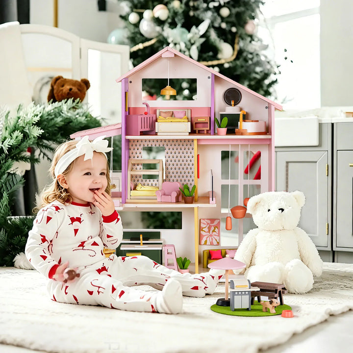 Tiny Land® Sweetwood Edge Dollhouse - Green &amp; Pink