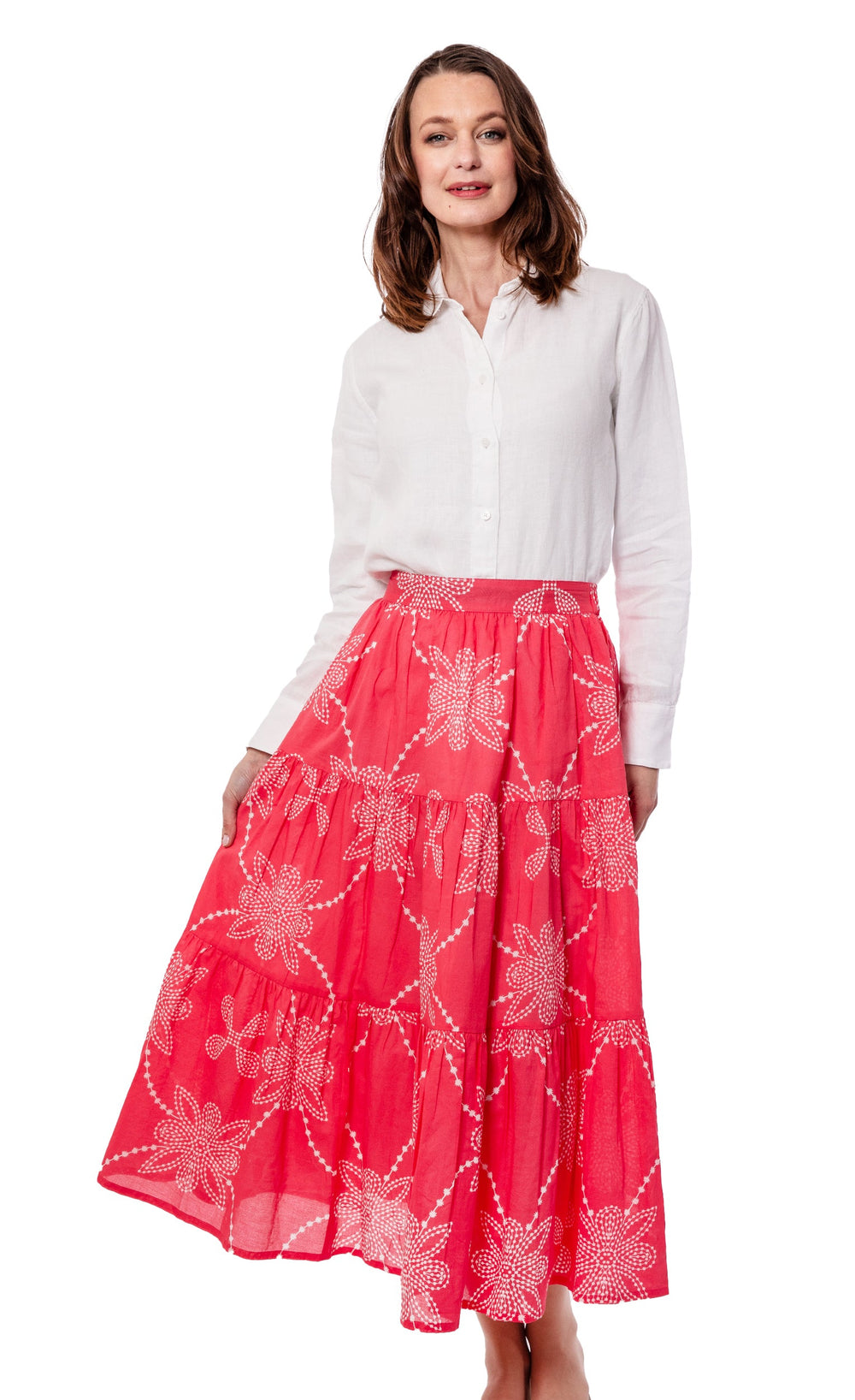 Woodstock Skirt Pink White Print from KADOU Boutique