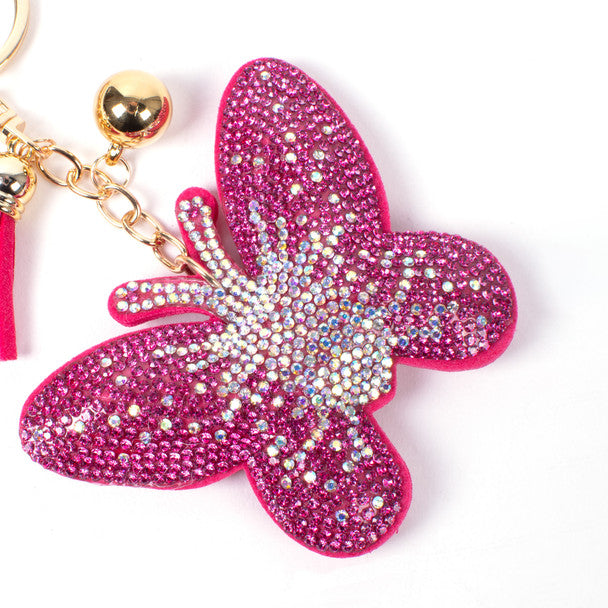 Bling Crystal Butterfly Tassel Keychain