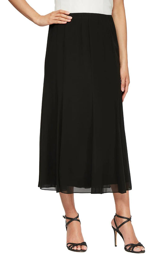 The Tea-Length Panel Chiffon Skirt in black color. Available at Kadou Boutique.