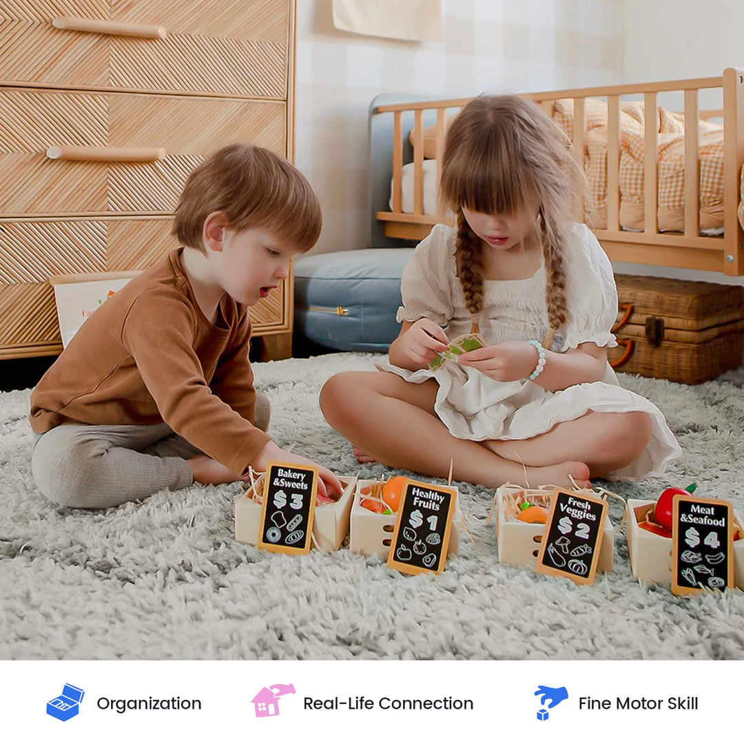 Tiny Land® Wooden Food for Play Kitchen &amp; Wooden Rack