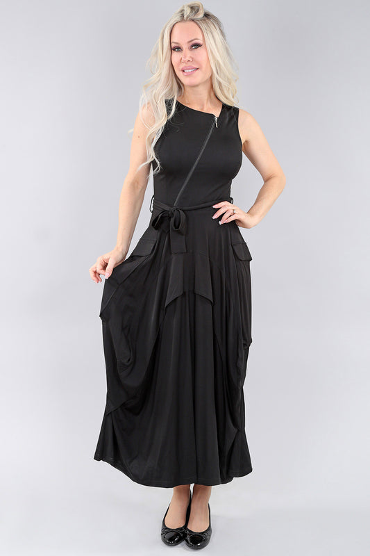 Sleeveless Long Tiered Black Dress