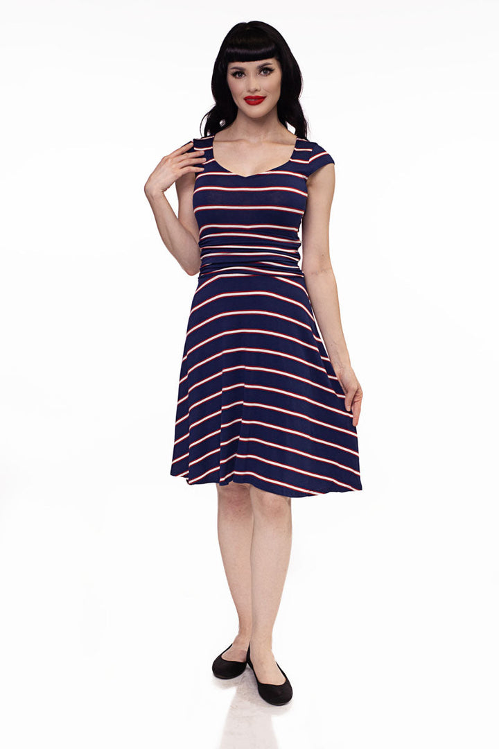 Amelia Dress in Navy Stripes - Xs Only from KADOU Boutique