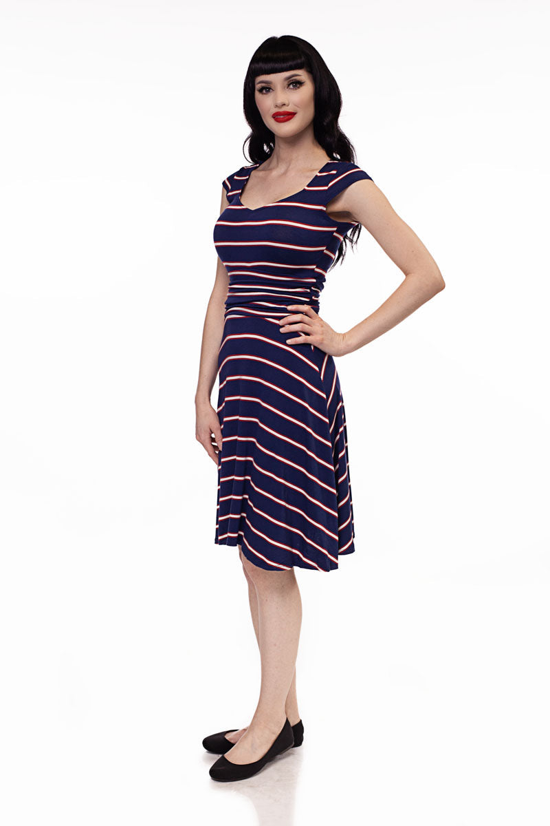 Amelia Dress in Navy Stripes - Xs Only from KADOU Boutique