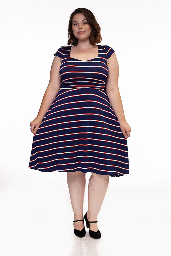 Amelia Dress in Navy Stripes - Xs Only from KADOU Boutique