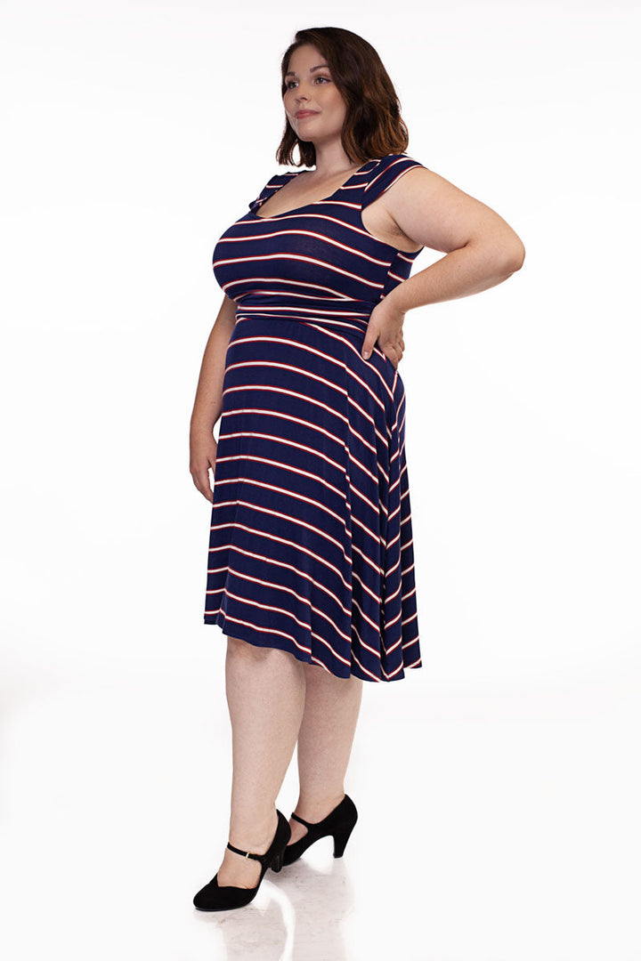 Amelia Dress in Navy Stripes - Xs Only from KADOU Boutique