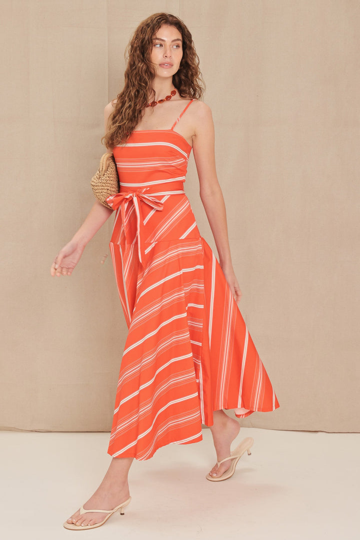 Sweet Escape Stripe Woven Midi Dress from KADOU Boutique